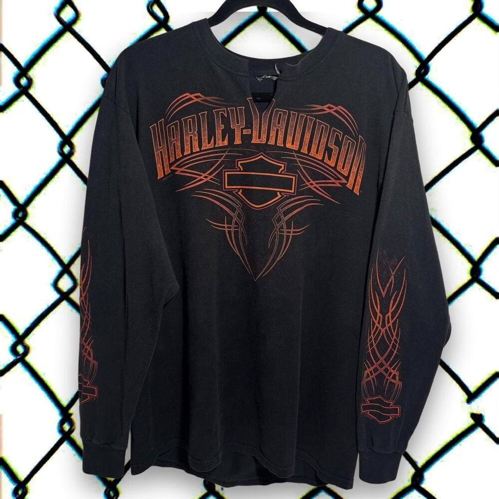 Harley-davidson Men's Black and Grey T-shirt